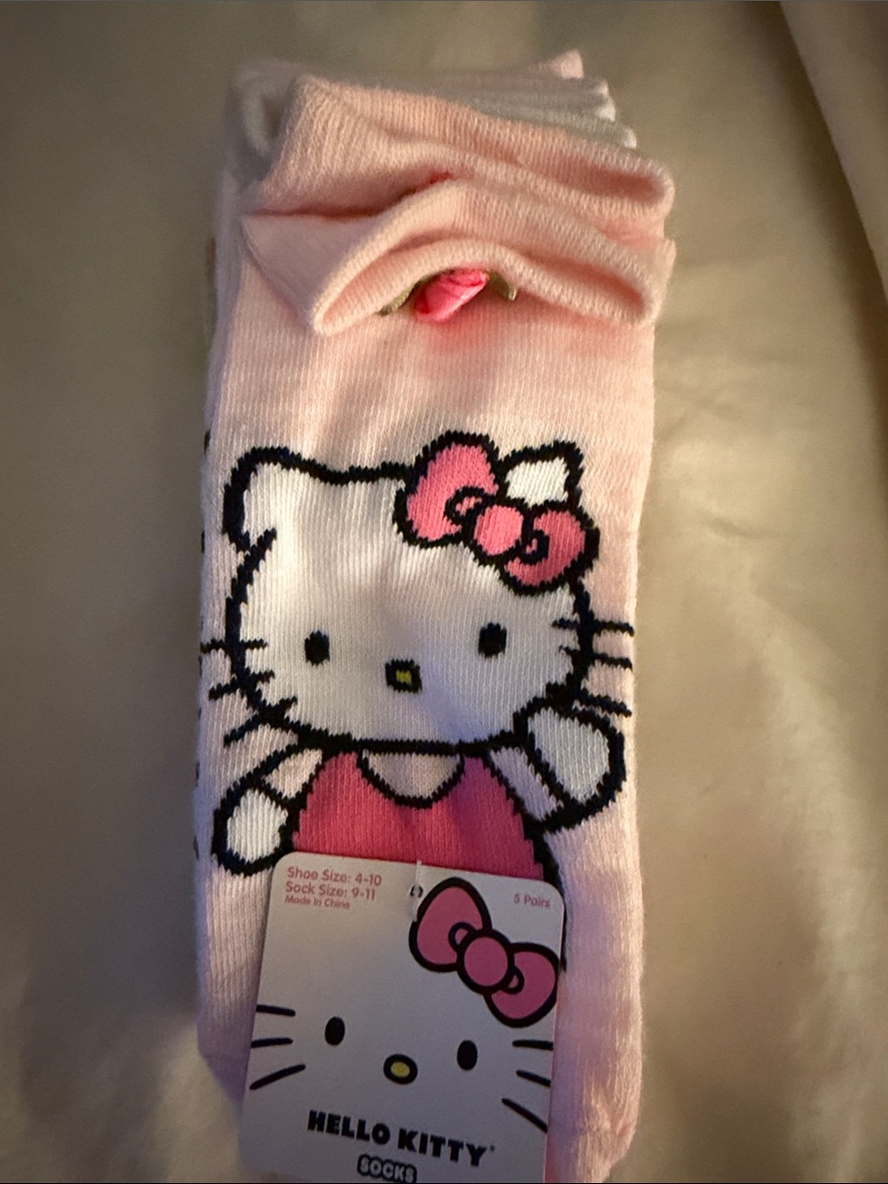 Hello Kitty Light Pink Crew Socks with Graphic Bow